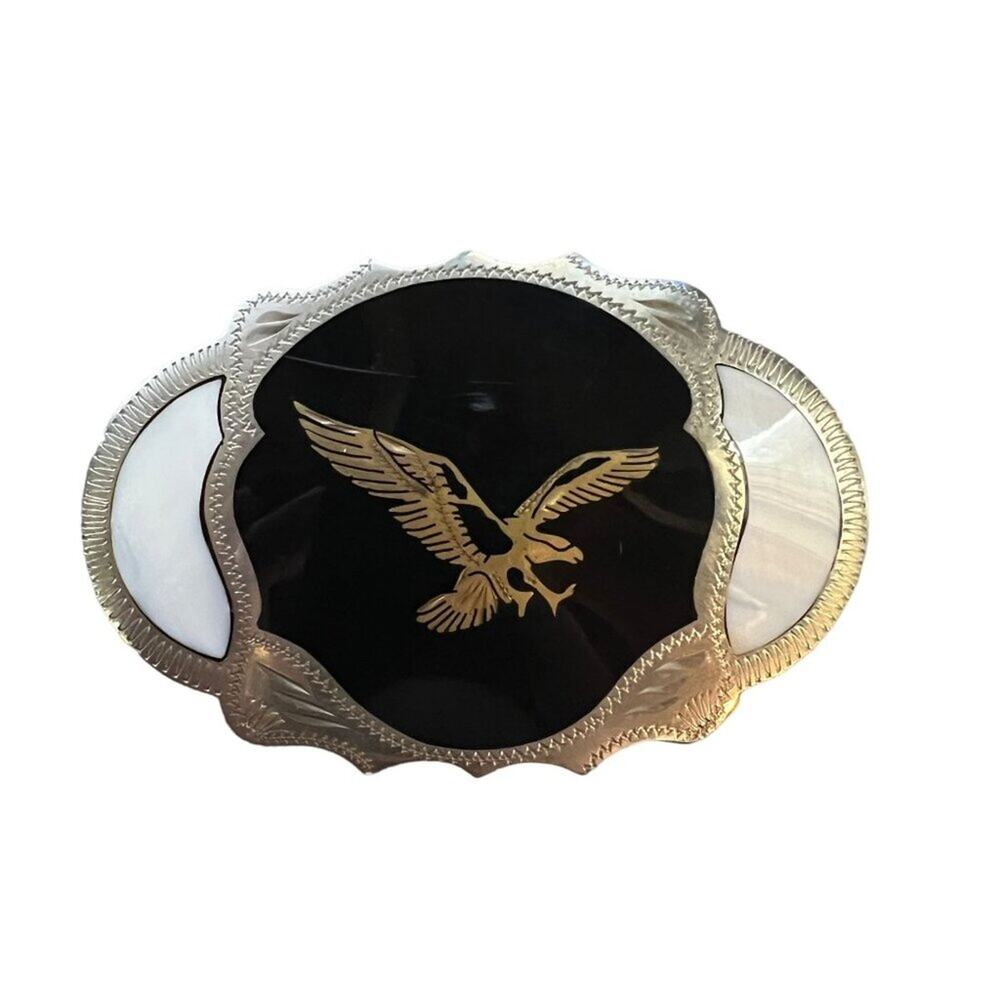 Vintage Handmade Johnson & Held Eagle Buckle Silver Mother of Pearl